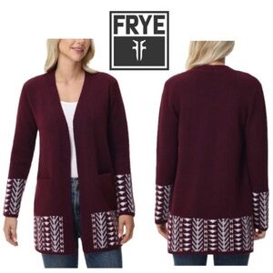 Frye Women's Deep Burgundy Cardigan with White Pattern